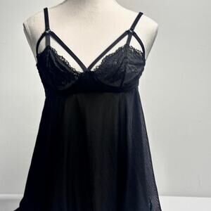 Stunning sheer black Maidenform lingerie babydoll lace underwire cups Size 32c